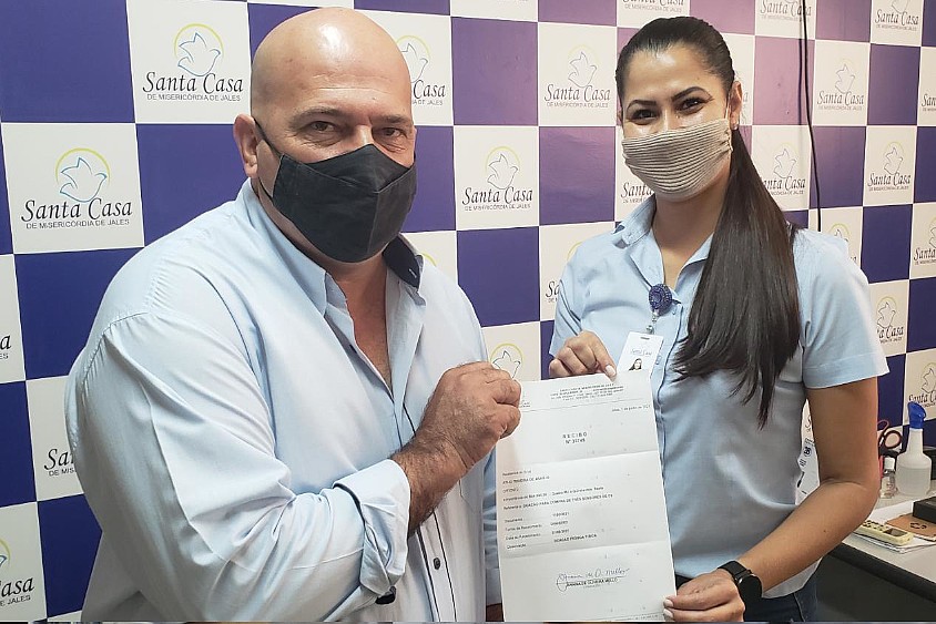 Morador de Palmeira DOeste realiza doação para Santa Casa De Jales; o valor será destinado para compra de sensores O2
