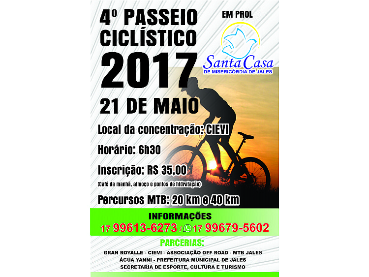 4º Passeio Ciclístico em prol da Santa Casa de Jales será em maio