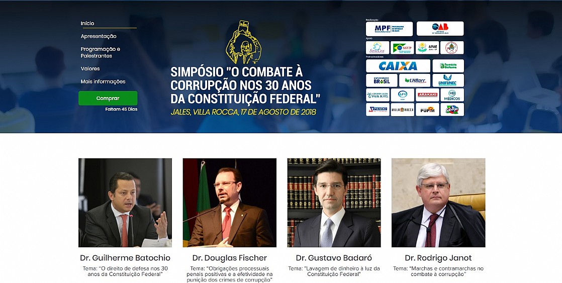 Simpósio “O Combate à corrupção nos 30 anos da Constituição Federal acontece na próxima sexta-feira, 17 de agosto