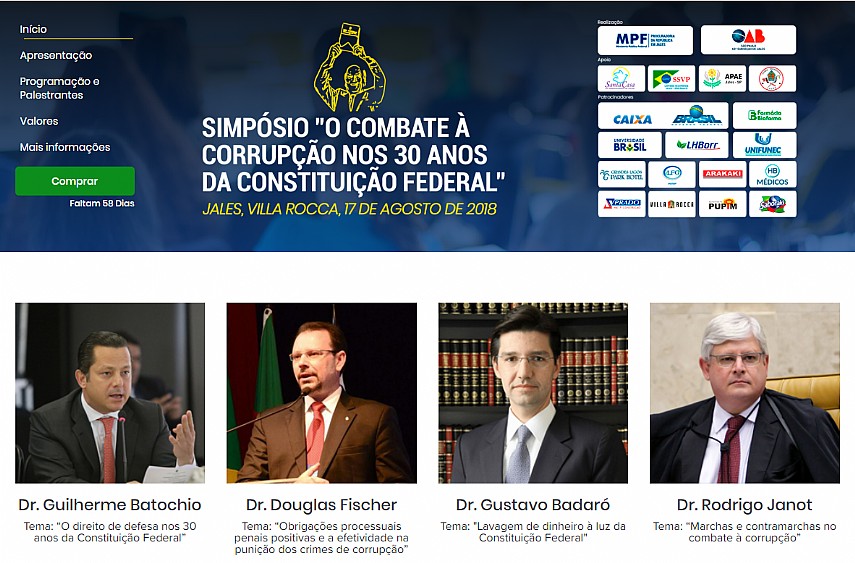 Simpósio: “O Combate à Corrupção nos 30 anos da Constituição Federal terá renda revertida para a Santa Casa, APAE e Lar dos Velhinhos, de Jales
