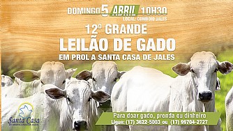 12º Grande Leilão de Gado em prol da Santa Casa de Jales ocorre no próximo mês